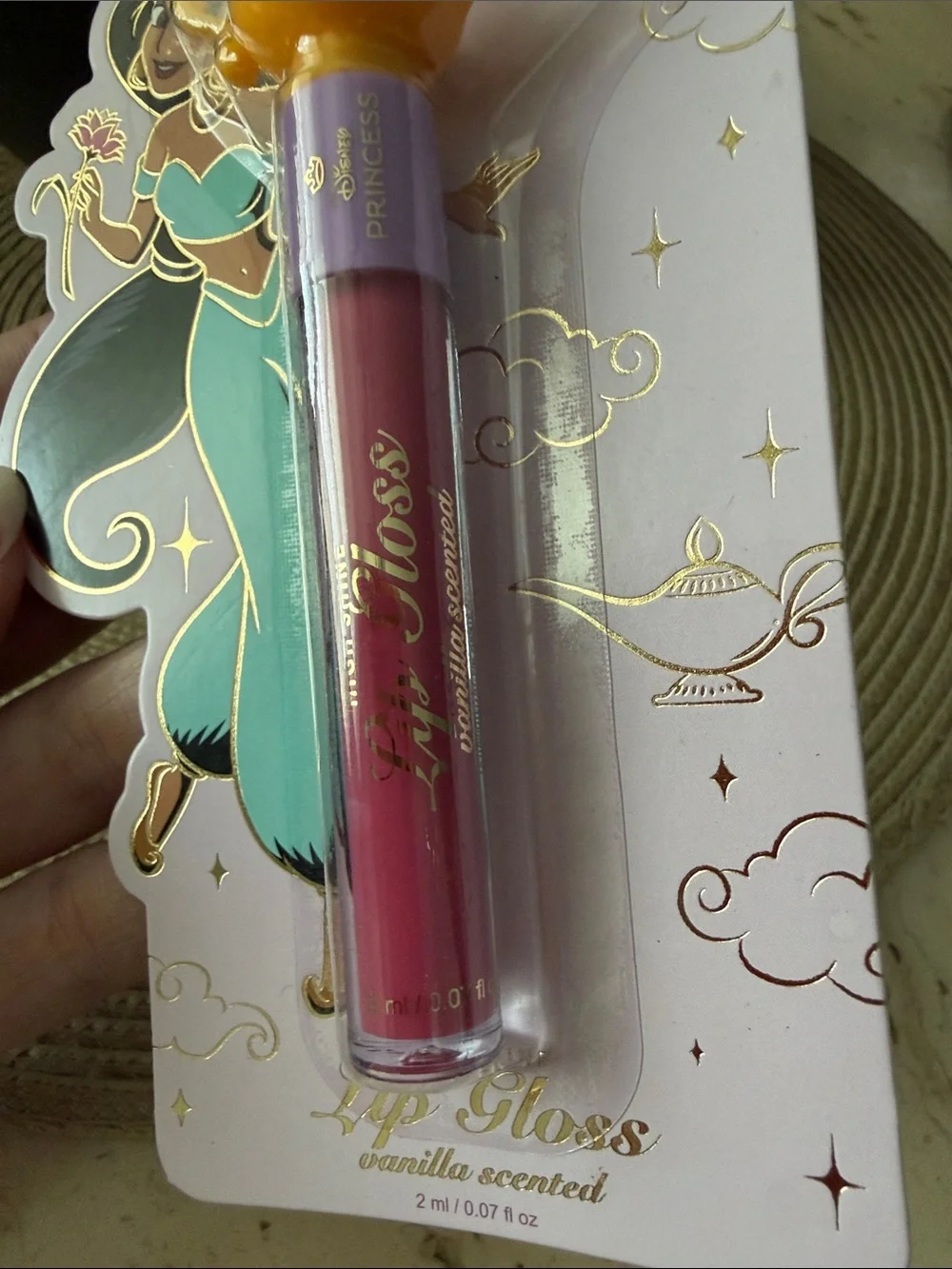 Disney Princess Jasmine Pink Lip Gloss with Yellow Genie Lamp Cap Vanilla